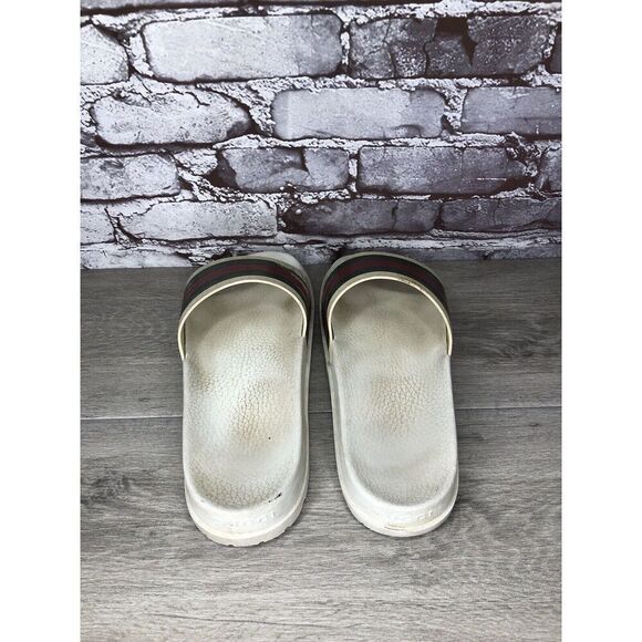 GUCCI Web White Rubber Logo Casual Slides Designer Sandals Men’s Sz 11M US/44EU - Picture 7 of 16